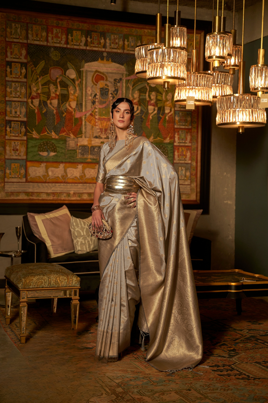 Zari Banarasi Saree with Ethnic Motifs Woven Design