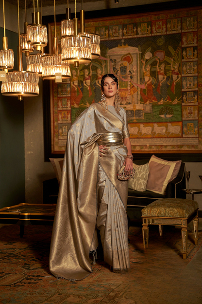 Zari Banarasi Saree with Ethnic Motifs Woven Design