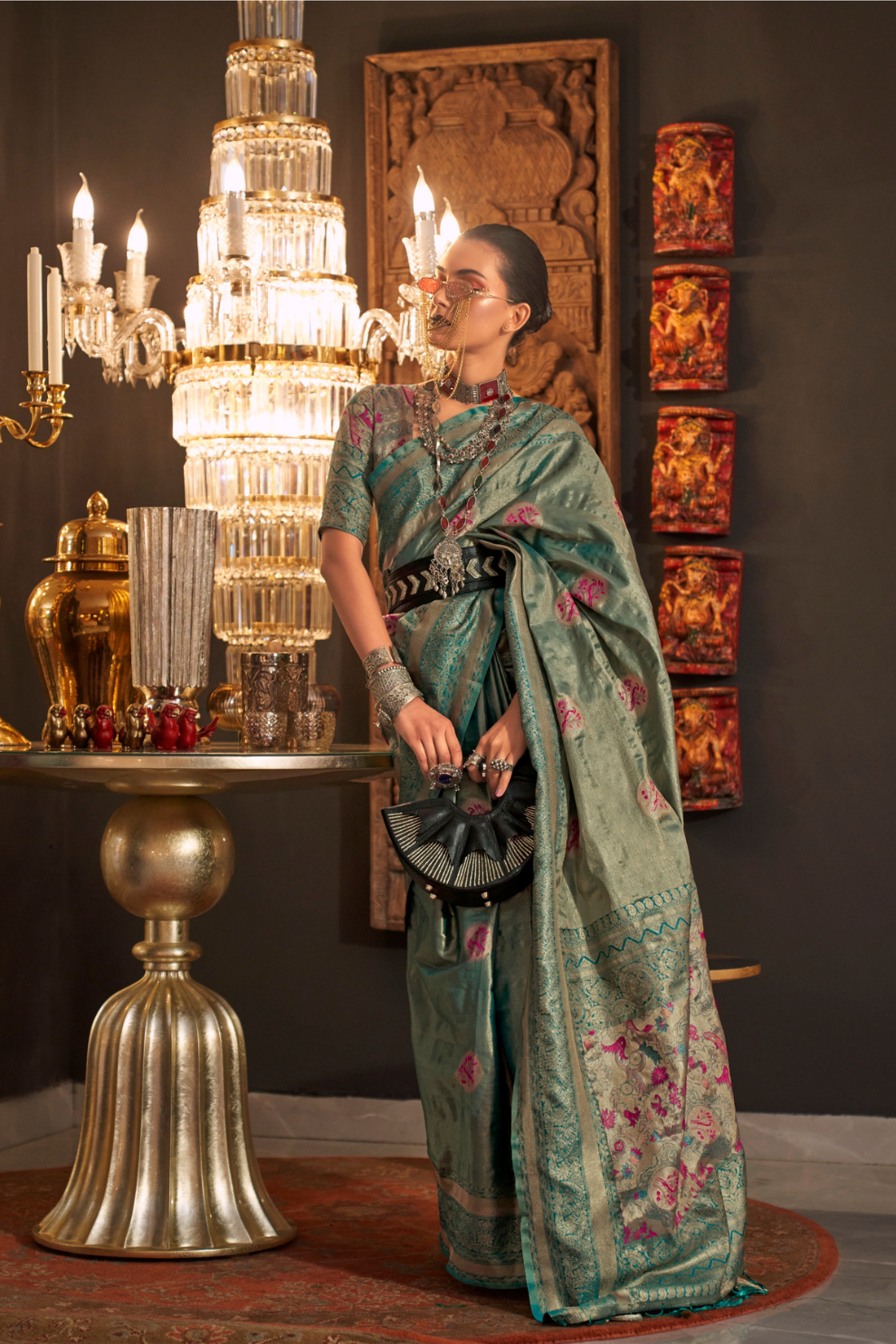 Elegant Silk Jacquard Saree with Handloom Weaving Craft