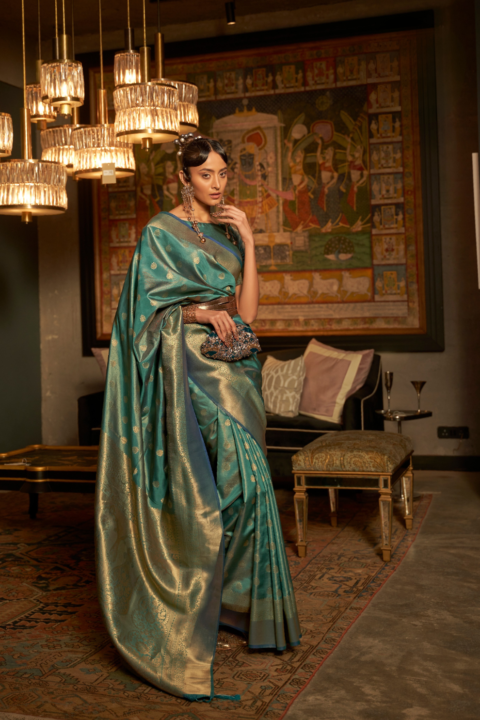 Zari Banarasi Saree with Ethnic Motifs Woven Design