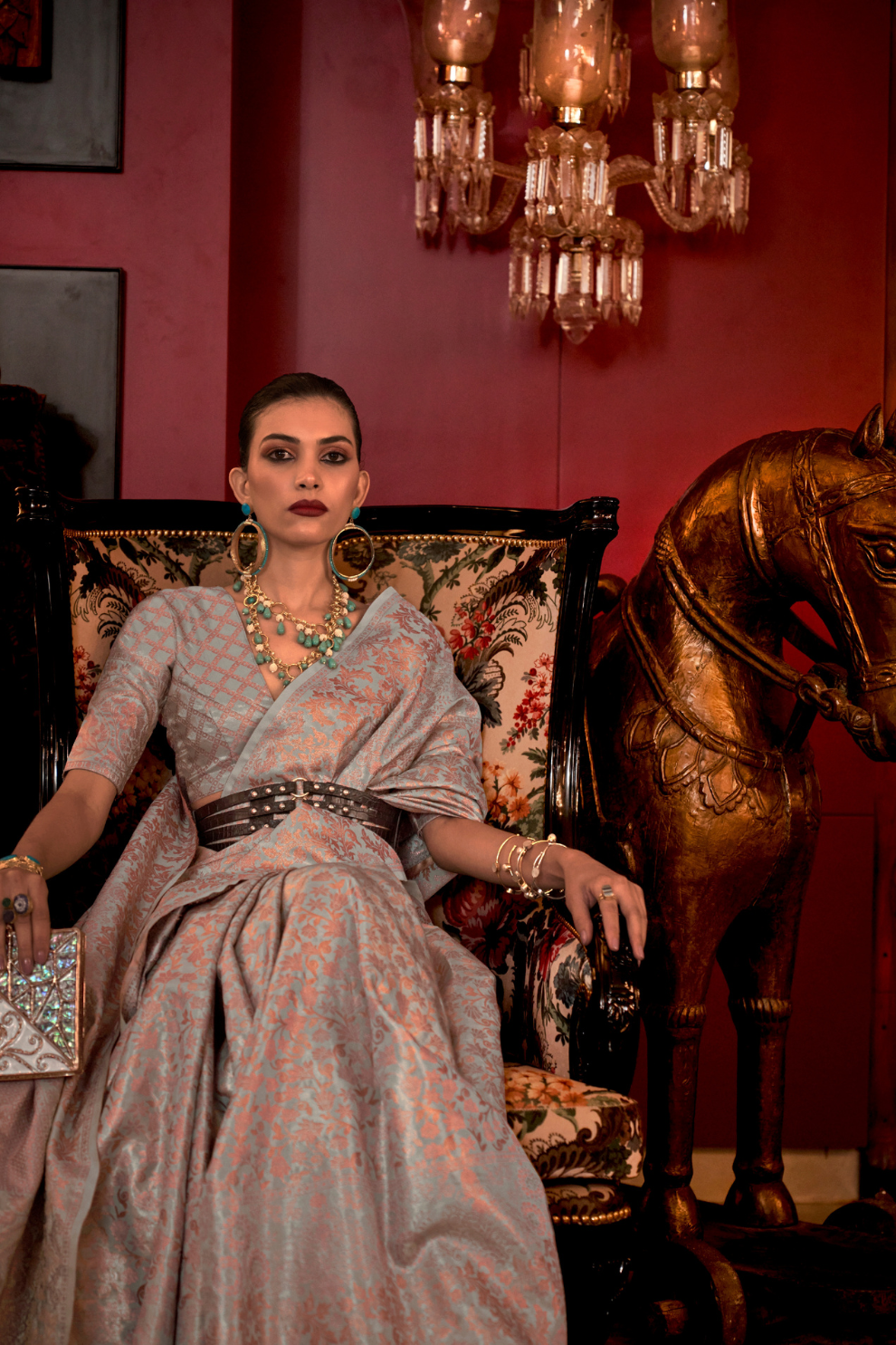 Zari Woven Banarasi Silk Blend Saree with Regal Detailing