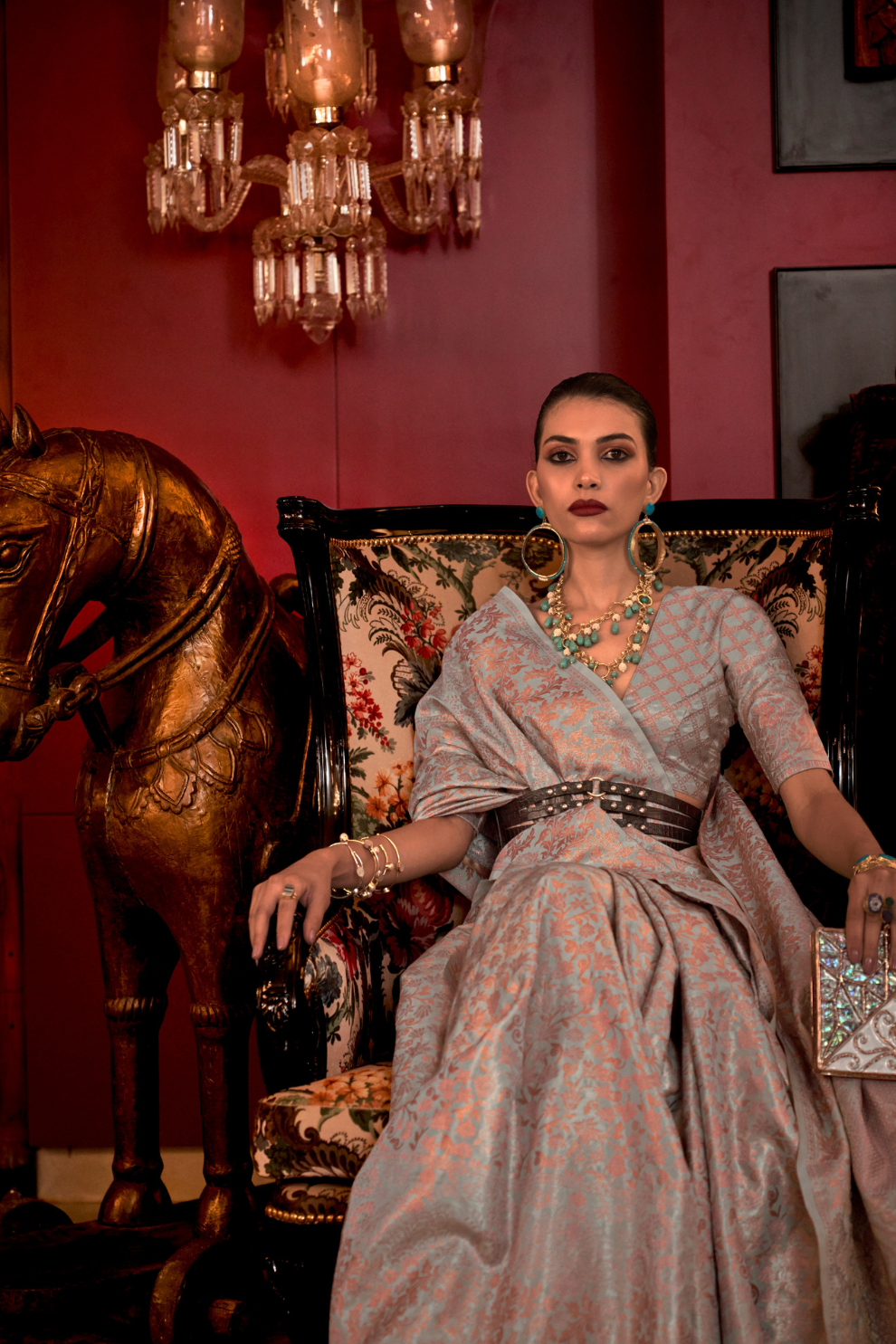 Zari Woven Banarasi Silk Blend Saree with Regal Detailing