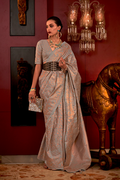 Zari Woven Banarasi Silk Blend Saree with Regal Detailing