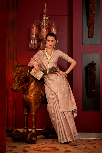 Zari Woven Banarasi Silk Blend Saree with Regal Detailing