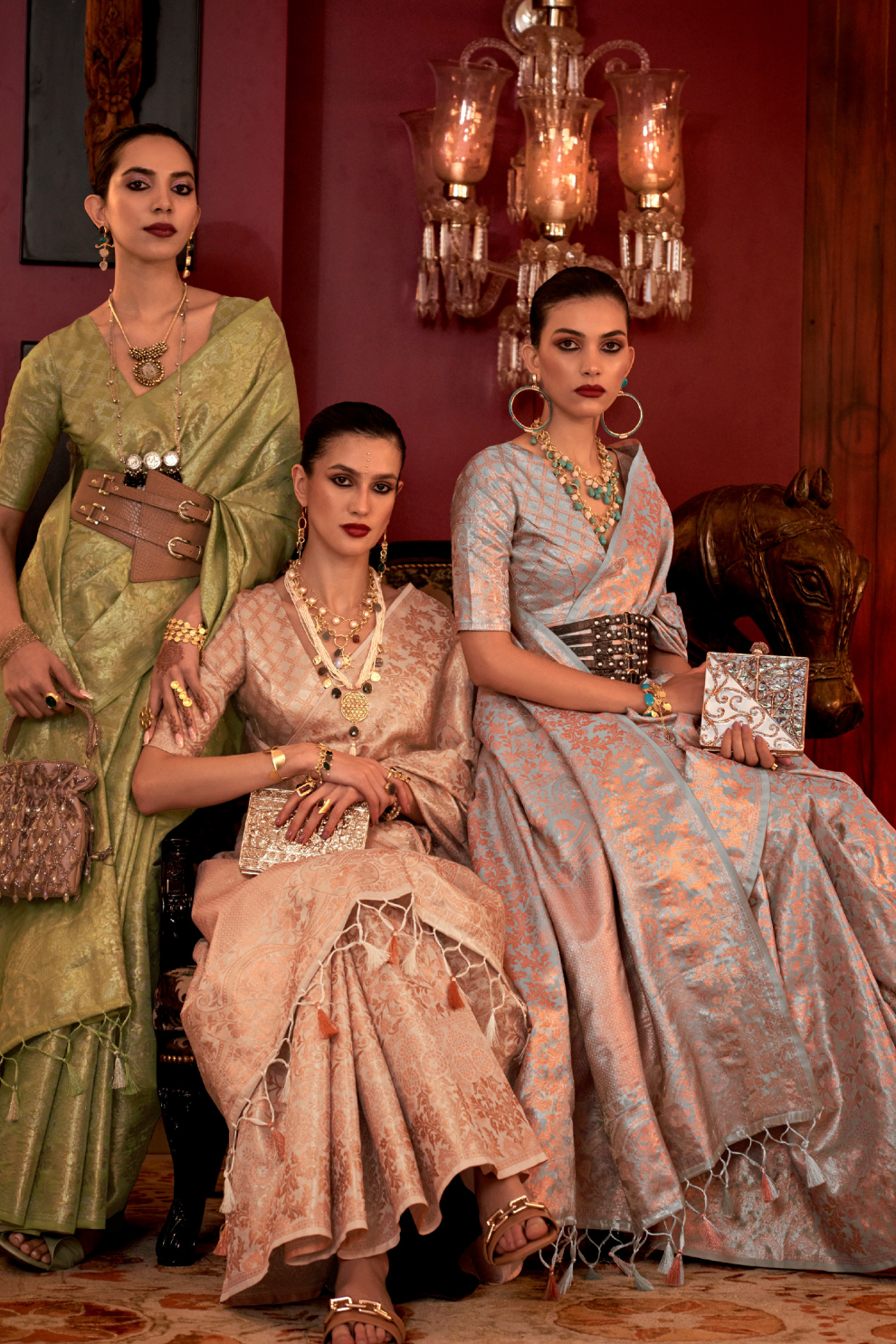 Zari Woven Banarasi Silk Blend Saree with Regal Detailing