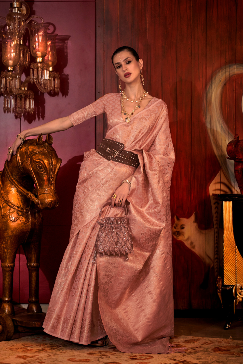 Zari Woven Banarasi Silk Blend Saree with Regal Detailing