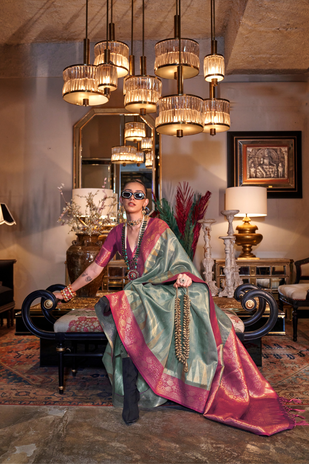 Tissue Silk Saree with Intricate Handloom Weaving Art