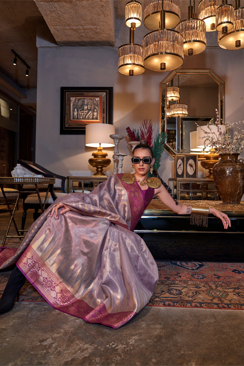 Tissue Silk Saree with Intricate Handloom Weaving Art