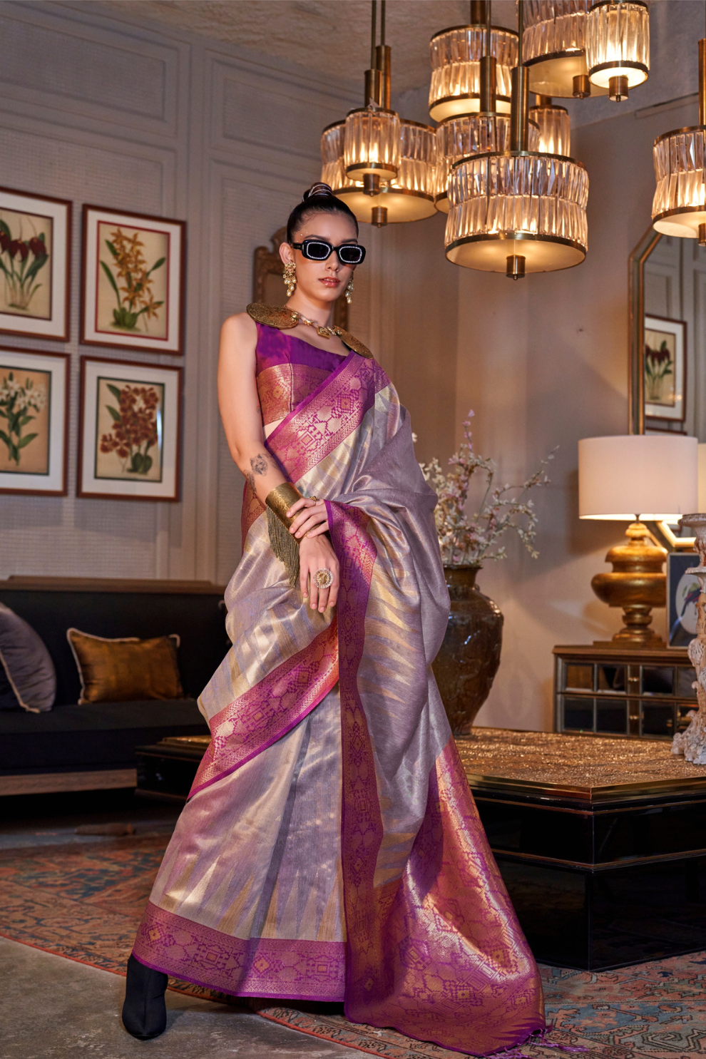 Tissue Silk Saree with Intricate Handloom Weaving Art