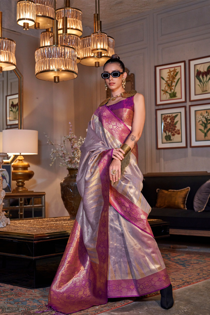 Tissue Silk Saree with Intricate Handloom Weaving Art