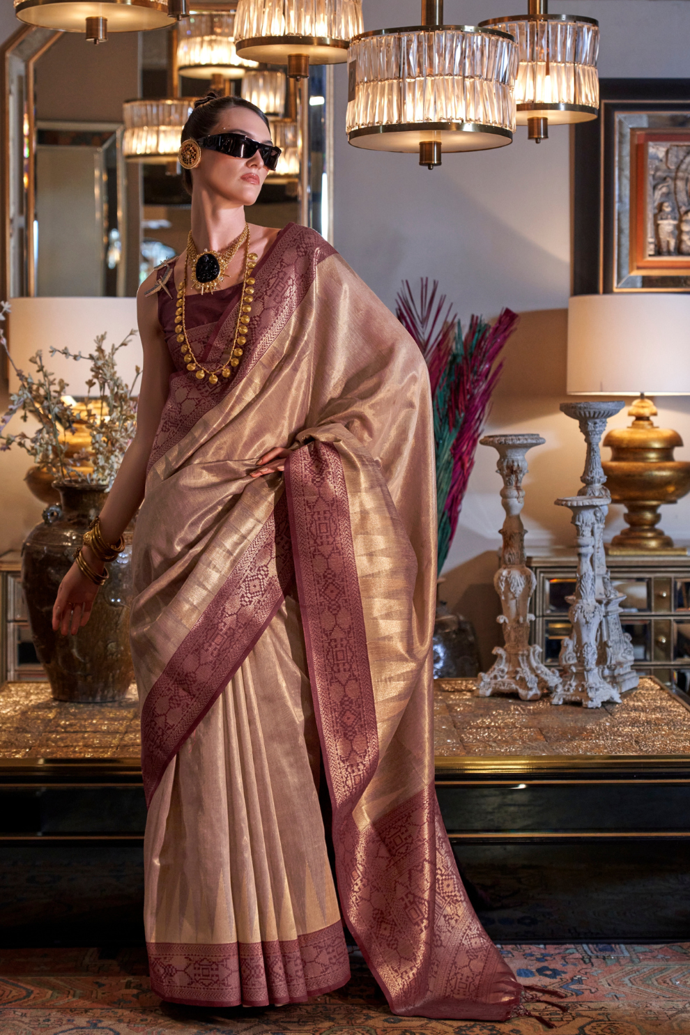 Tissue Silk Saree with Intricate Handloom Weaving Art
