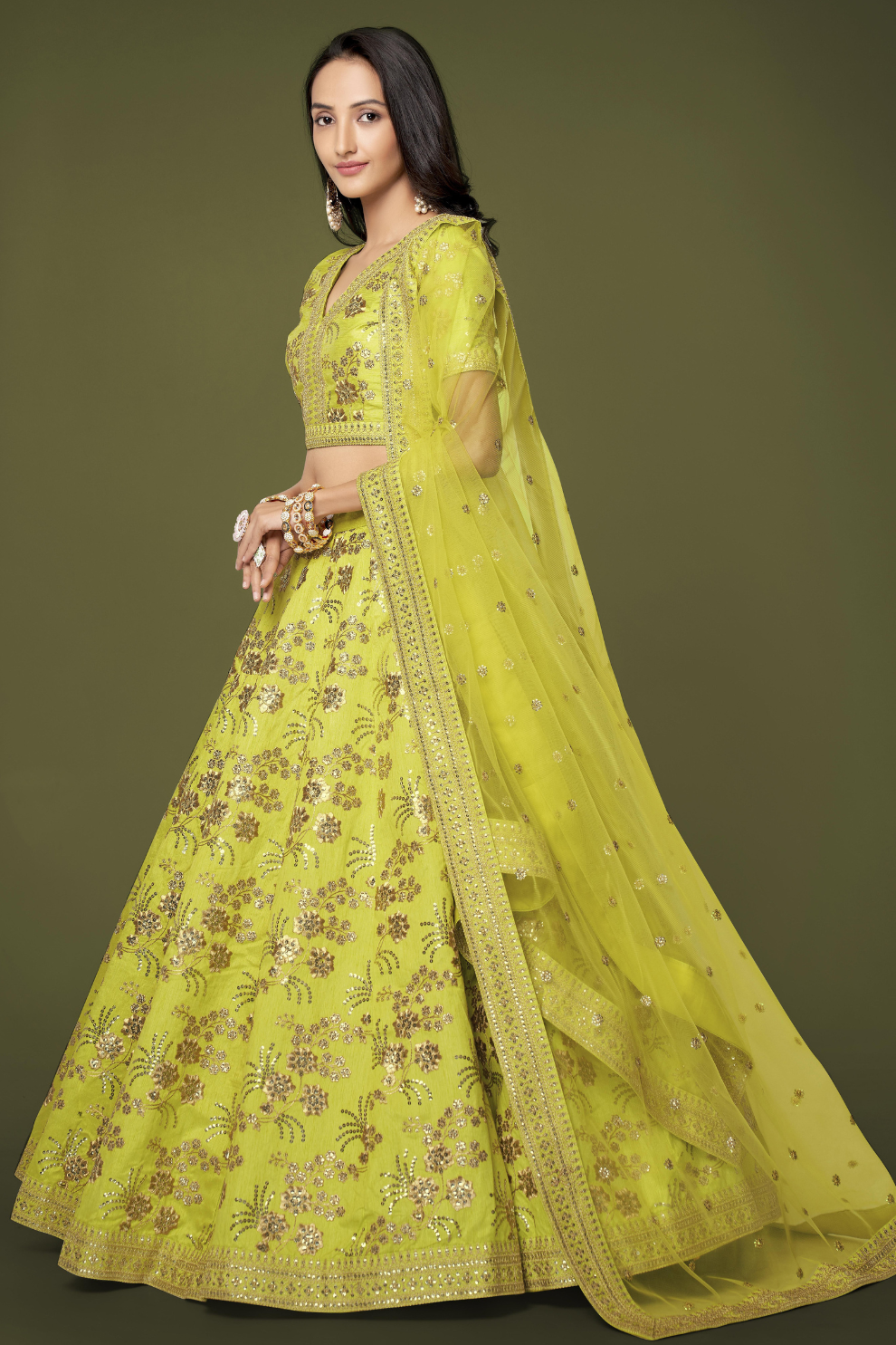 Traditional Slub Silk Lehenga Choli with Sequin Detailing