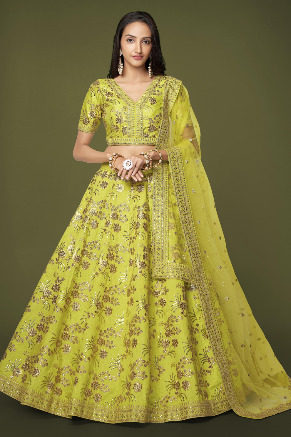 Traditional Slub Silk Lehenga Choli with Sequin Detailing