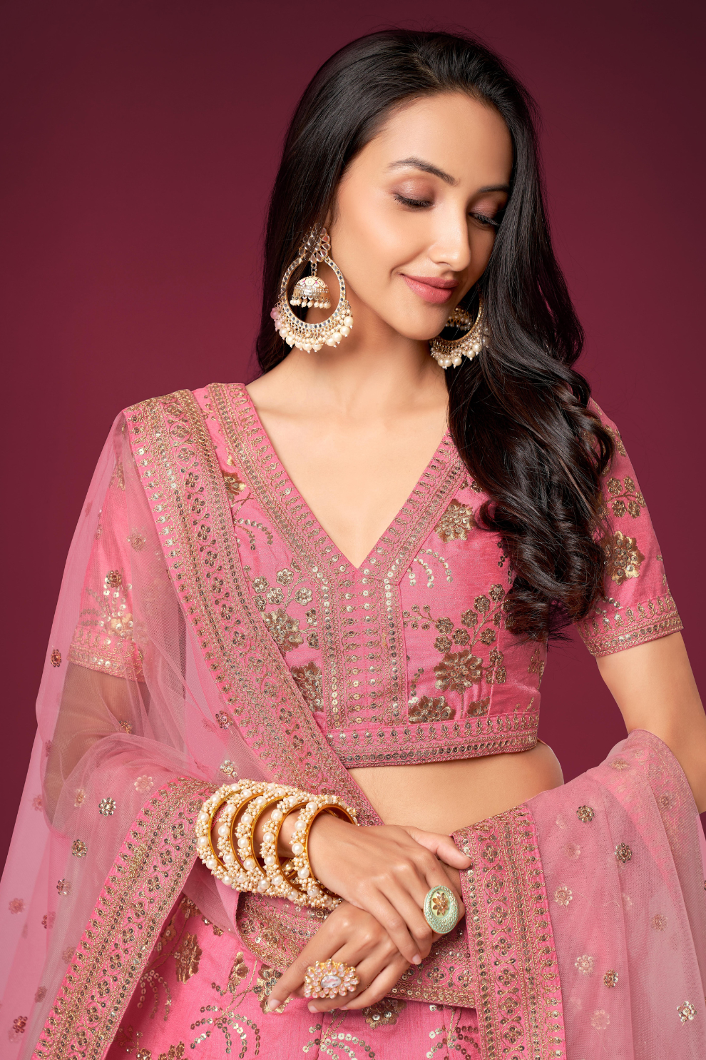 Traditional Slub Silk Lehenga Choli with Sequin Detailing