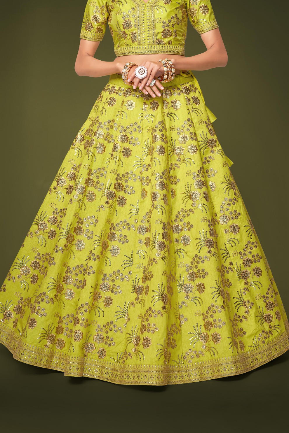 Traditional Slub Silk Lehenga Choli with Sequin Detailing