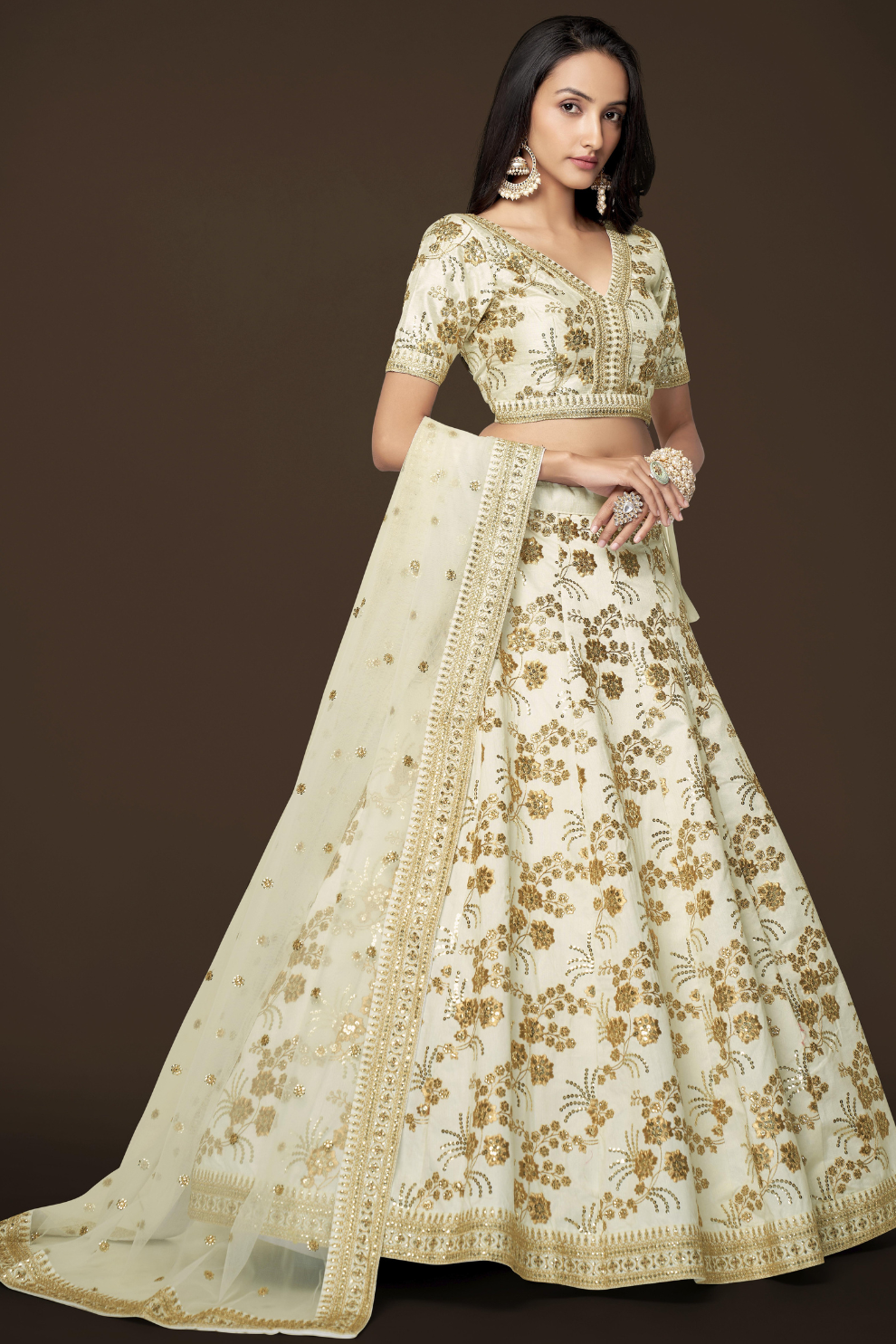 Traditional Slub Silk Lehenga Choli with Sequin Detailing