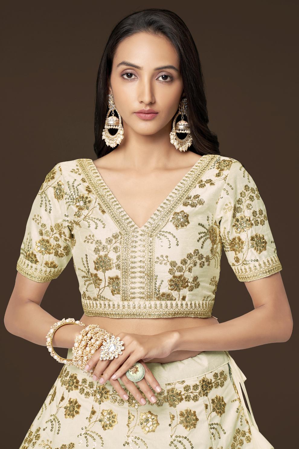 Traditional Slub Silk Lehenga Choli with Sequin Detailing