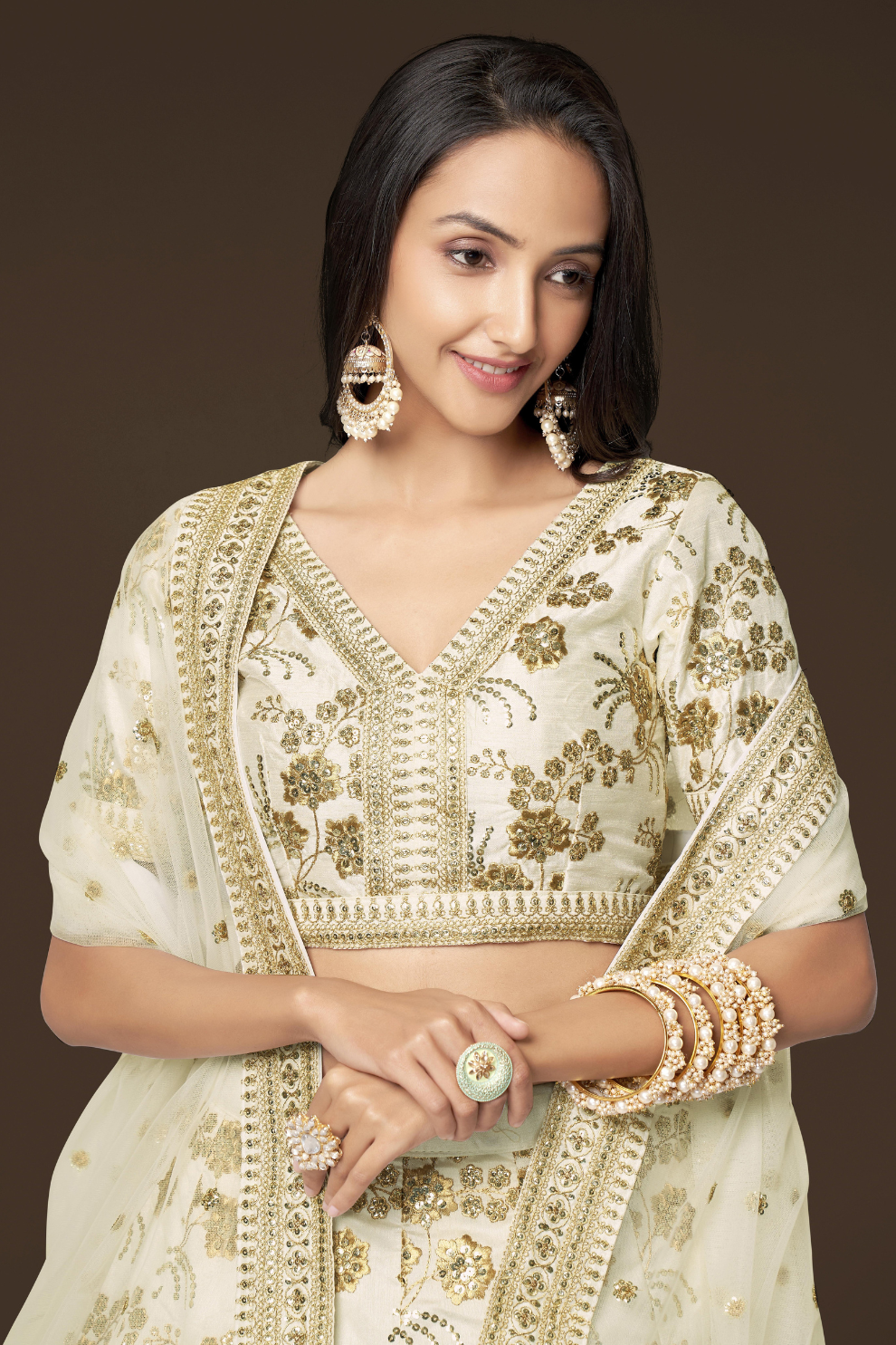 Traditional Slub Silk Lehenga Choli with Sequin Detailing