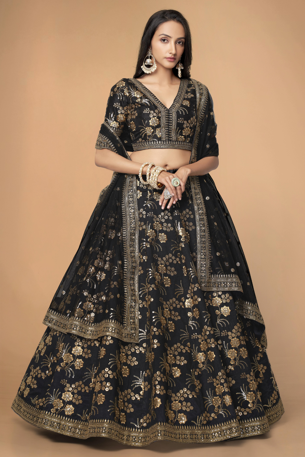 Traditional Slub Silk Lehenga Choli with Sequin Detailing