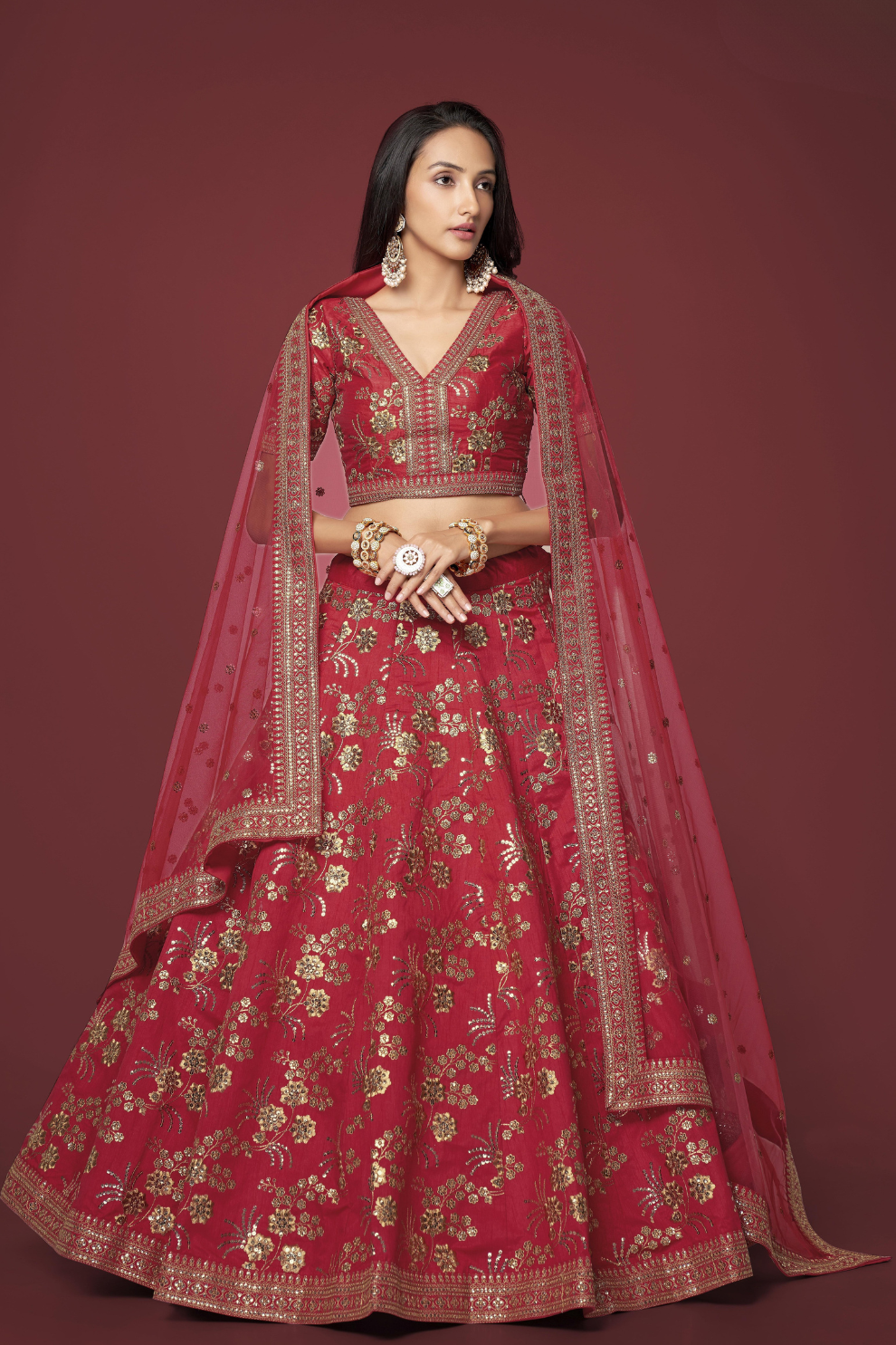 Traditional Slub Silk Lehenga Choli with Sequin Detailing