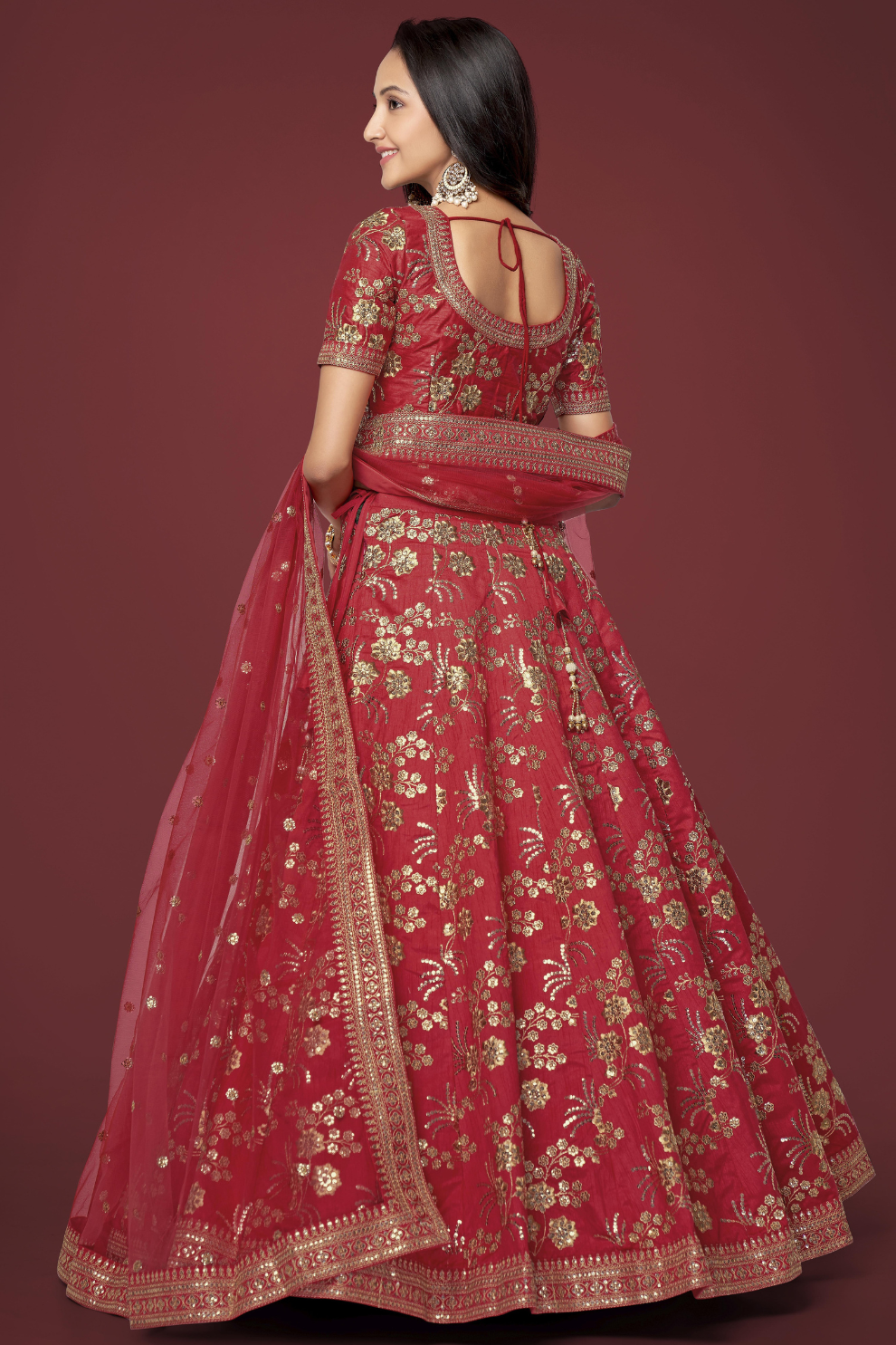 Traditional Slub Silk Lehenga Choli with Sequin Detailing