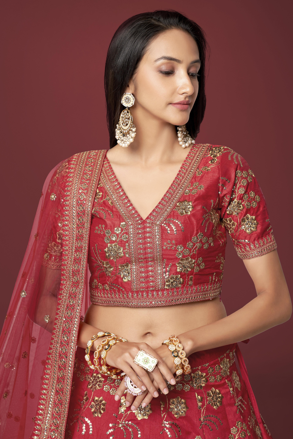 Traditional Slub Silk Lehenga Choli with Sequin Detailing