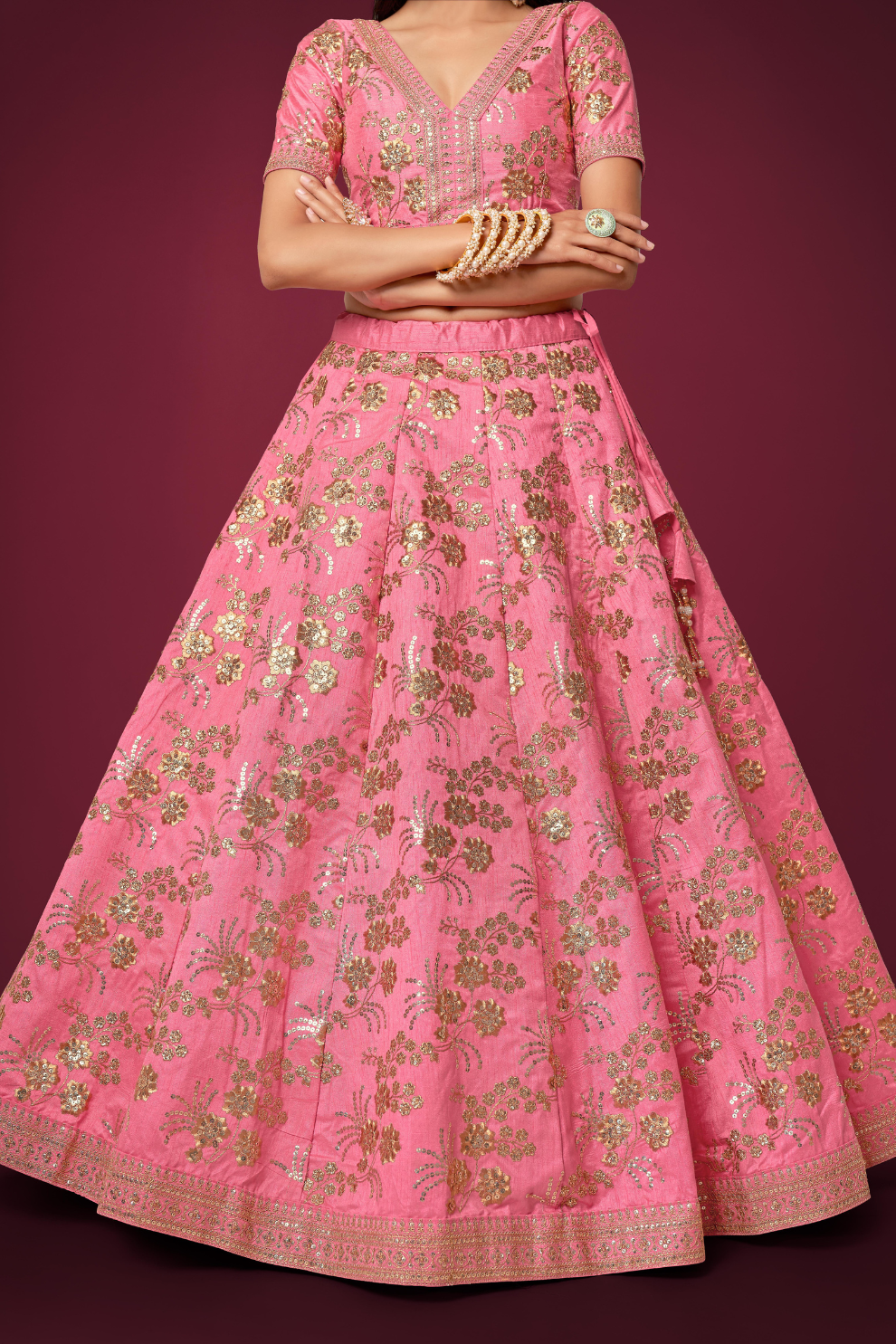 Traditional Slub Silk Lehenga Choli with Sequin Detailing