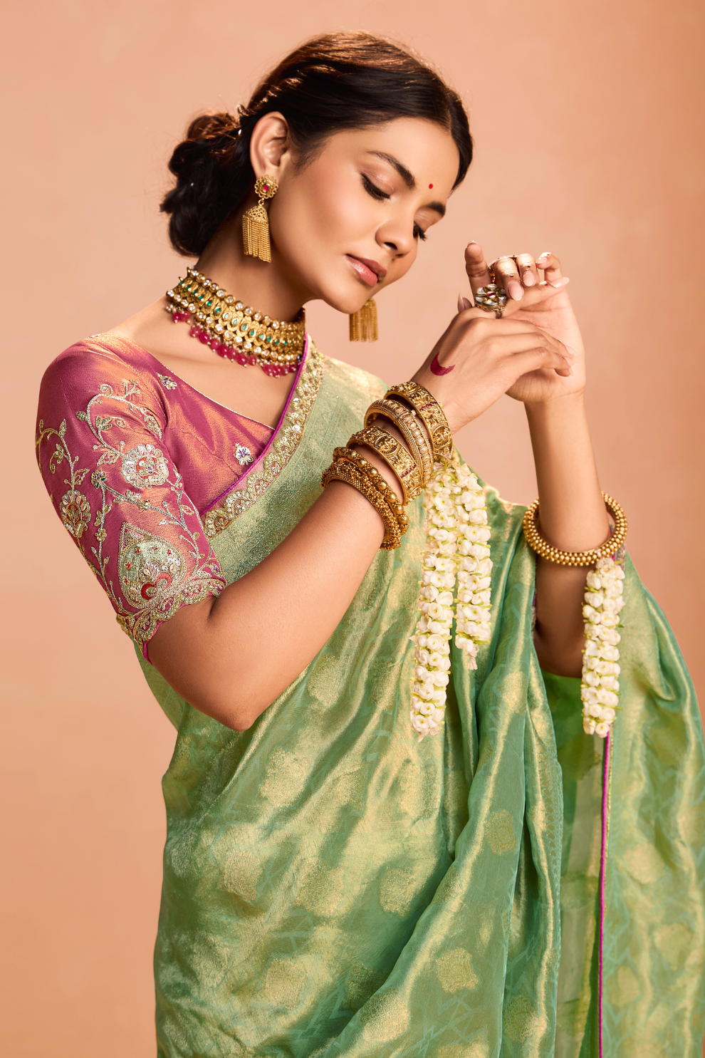 Banarasi Bridal Tissue Silk Saree with Traditional Royal Finish