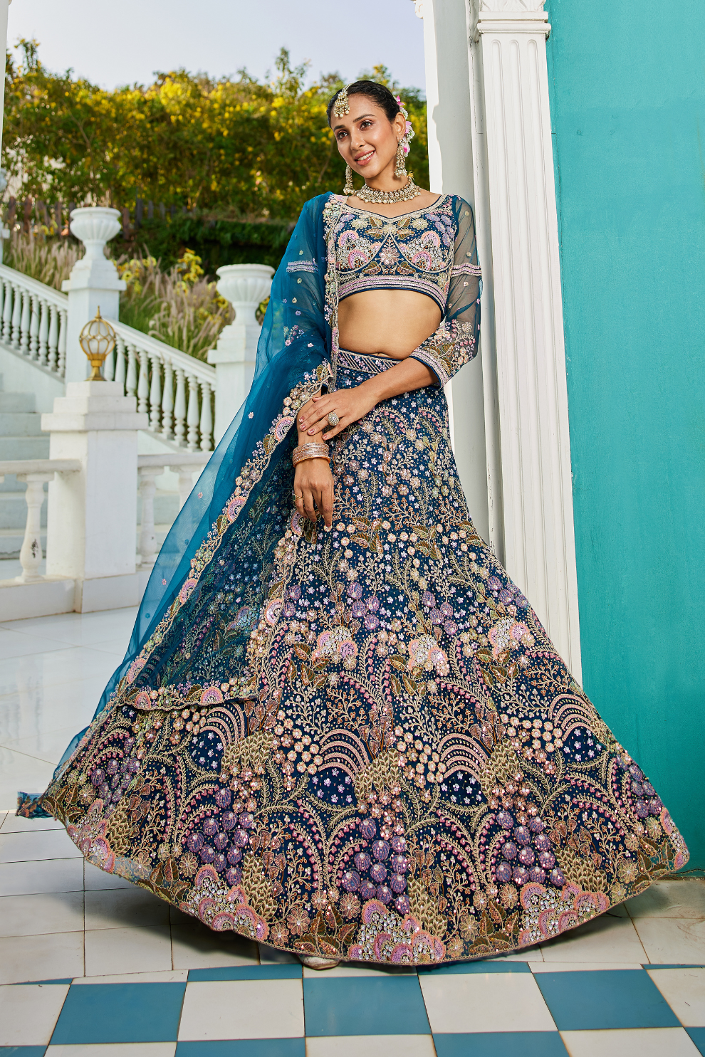 Designer Net Lehenga Choli with Coding and Zarkan Embroidery