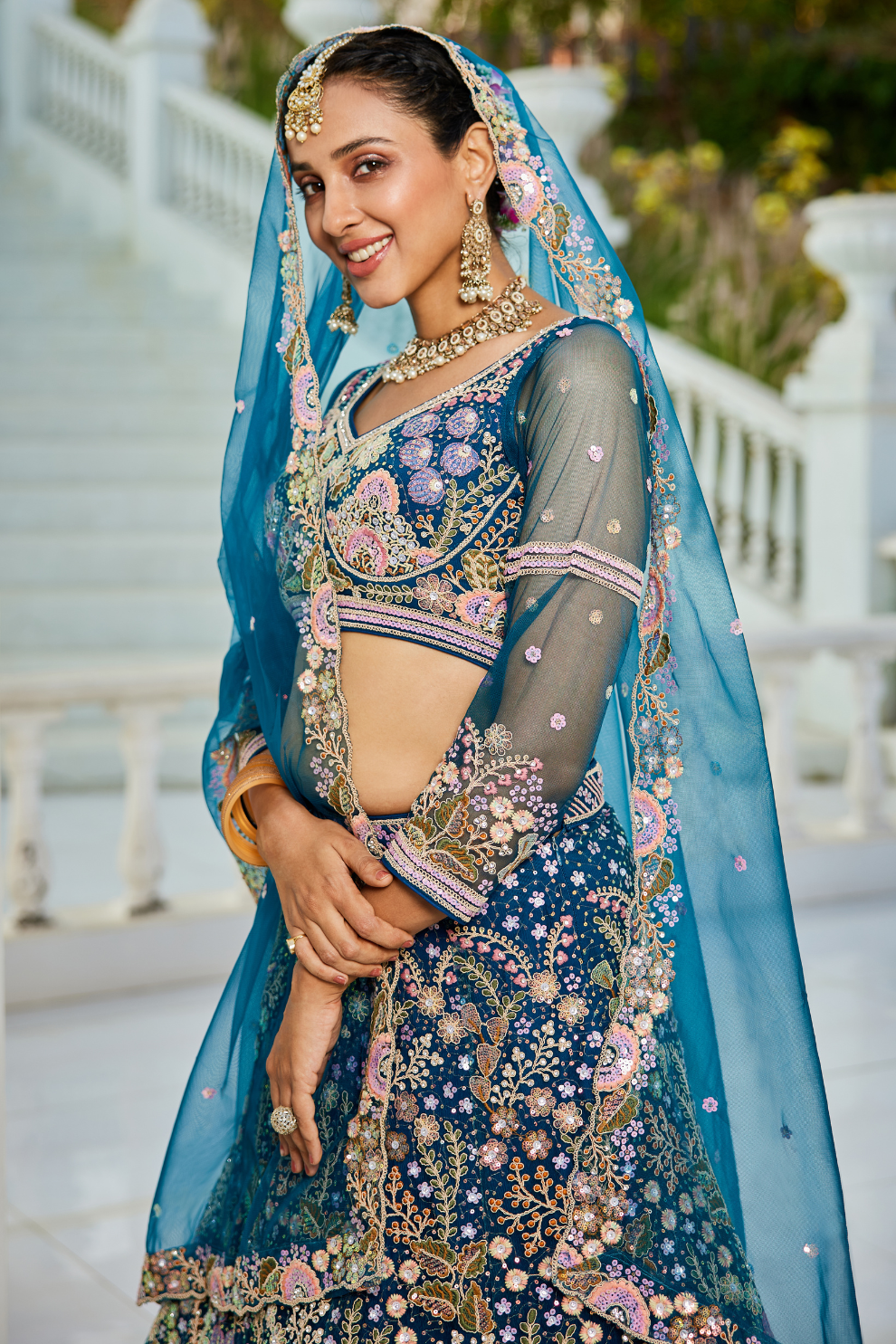 Designer Net Lehenga Choli with Coding and Zarkan Embroidery