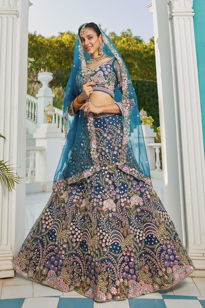 Designer Net Lehenga Choli with Coding and Zarkan Embroidery