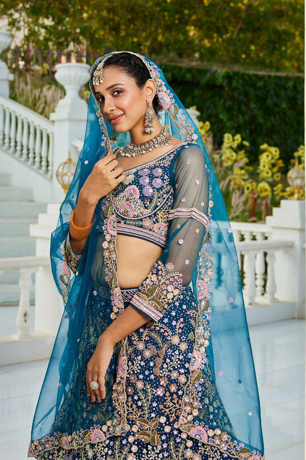 Designer Net Lehenga Choli with Coding and Zarkan Embroidery