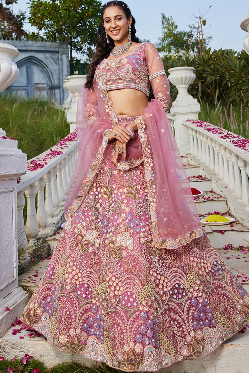 Designer Net Lehenga Choli with Coding and Zarkan Embroidery