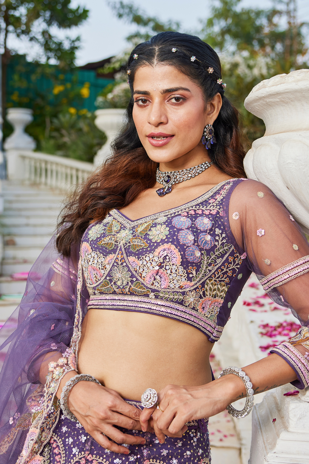 Designer Net Lehenga Choli with Coding and Zarkan Embroidery