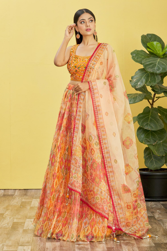 Vibrant Digital Printed Organza Lehenga Choli with Contemporary Flair