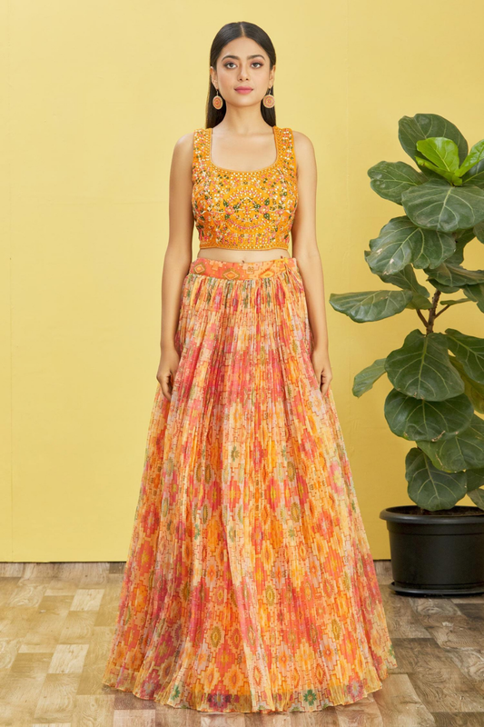 Vibrant Digital Printed Organza Lehenga Choli with Contemporary Flair