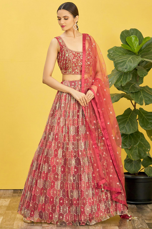 Vibrant Digital Printed Organza Lehenga Choli with Contemporary Flair