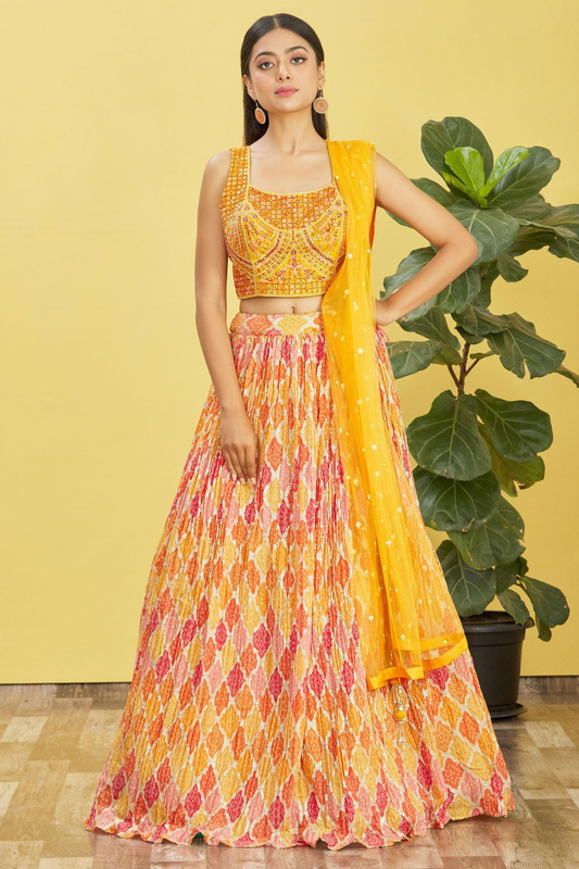 Vibrant Digital Printed Organza Lehenga Choli with Contemporary Flair