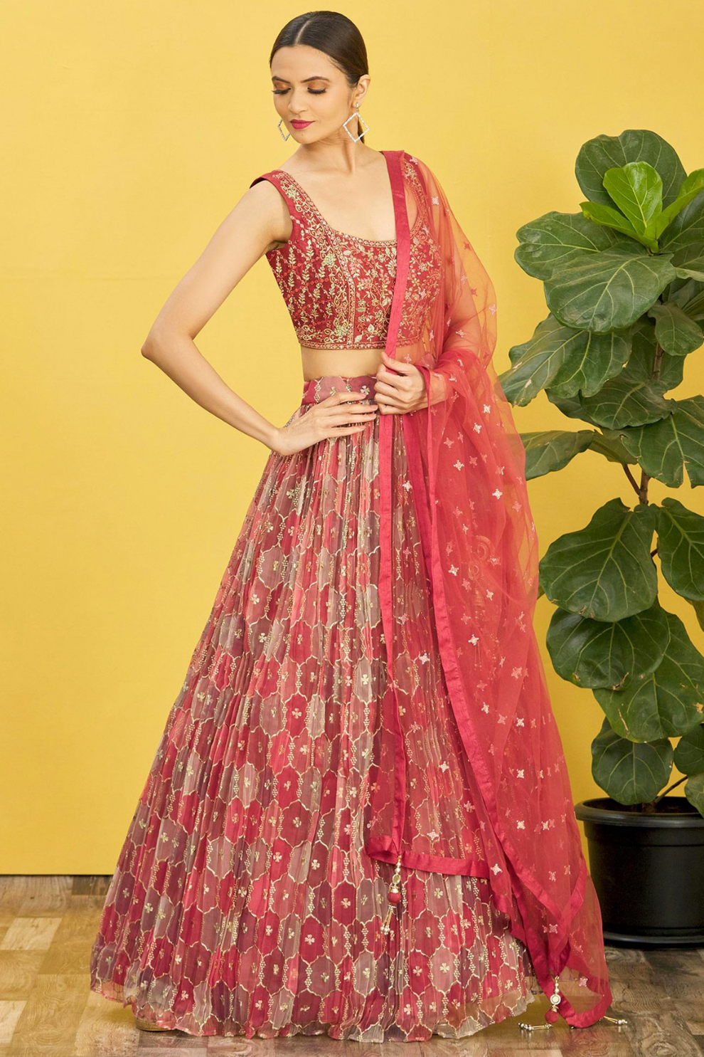 Vibrant Digital Printed Organza Lehenga Choli with Contemporary Flair