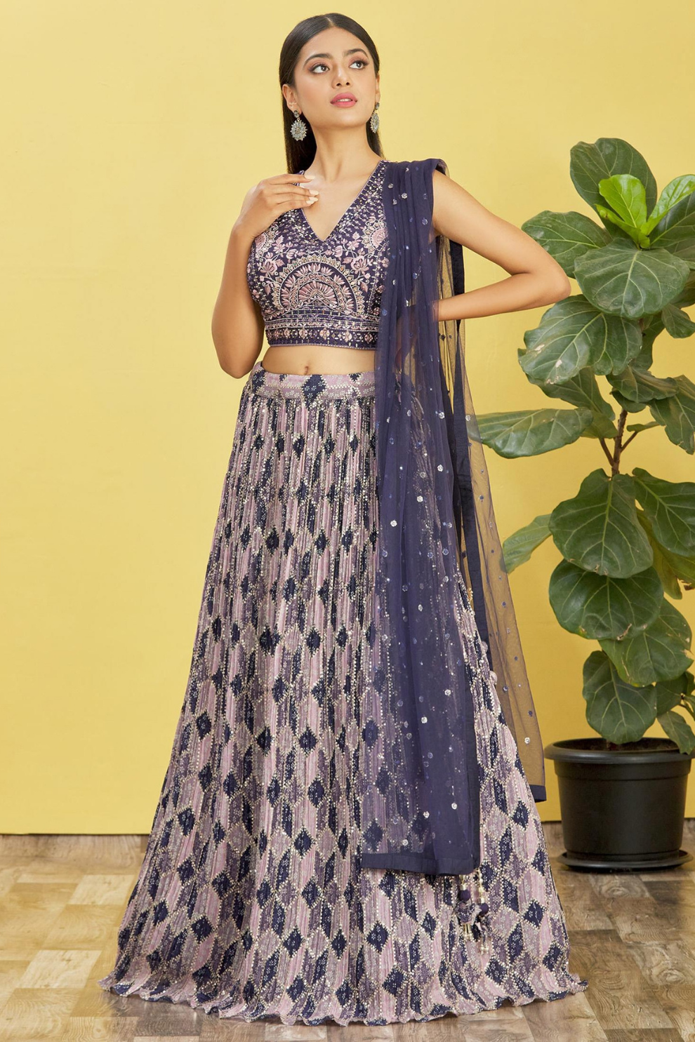 Vibrant Digital Printed Organza Lehenga Choli with Contemporary Flair