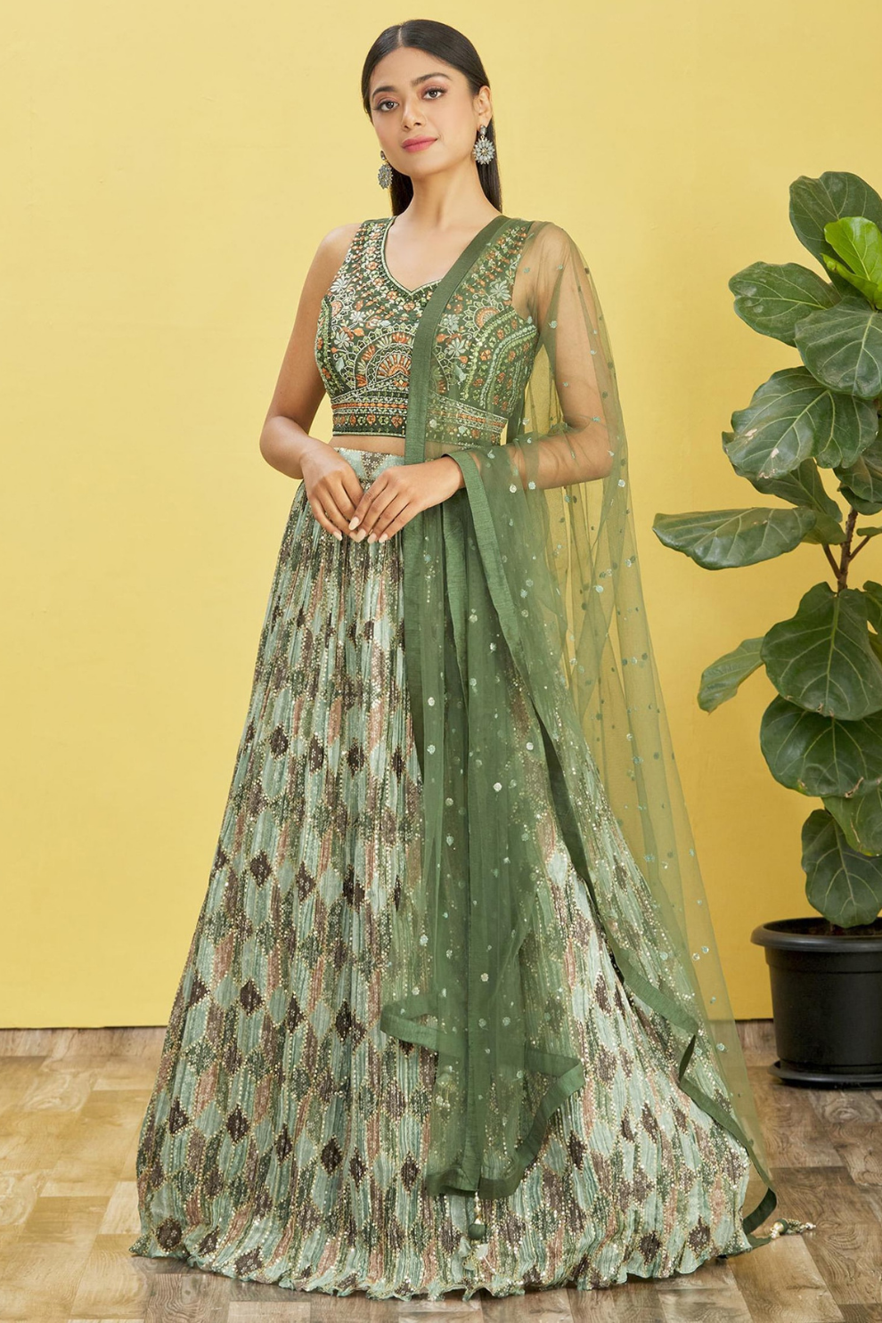 Vibrant Digital Printed Organza Lehenga Choli with Contemporary Flair