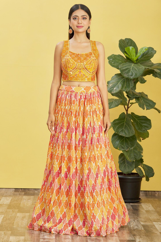 Vibrant Digital Printed Organza Lehenga Choli with Contemporary Flair
