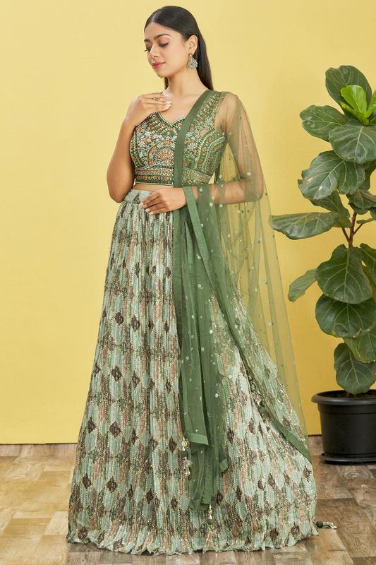 Vibrant Digital Printed Organza Lehenga Choli with Contemporary Flair
