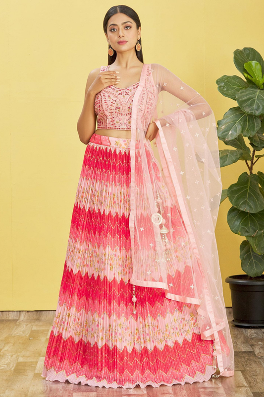Vibrant Digital Printed Organza Lehenga Choli with Contemporary Flair