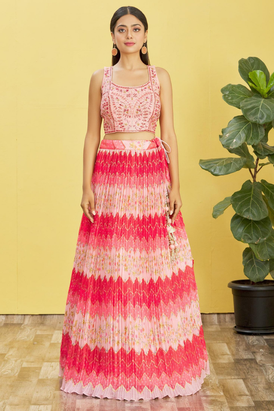 Vibrant Digital Printed Organza Lehenga Choli with Contemporary Flair
