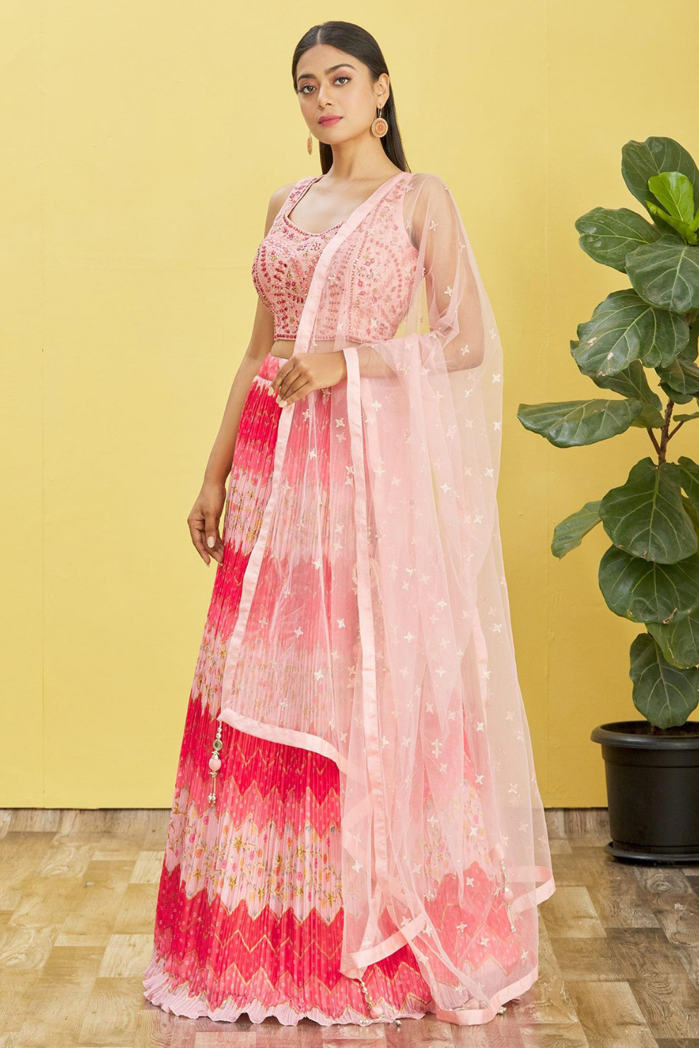 Vibrant Digital Printed Organza Lehenga Choli with Contemporary Flair