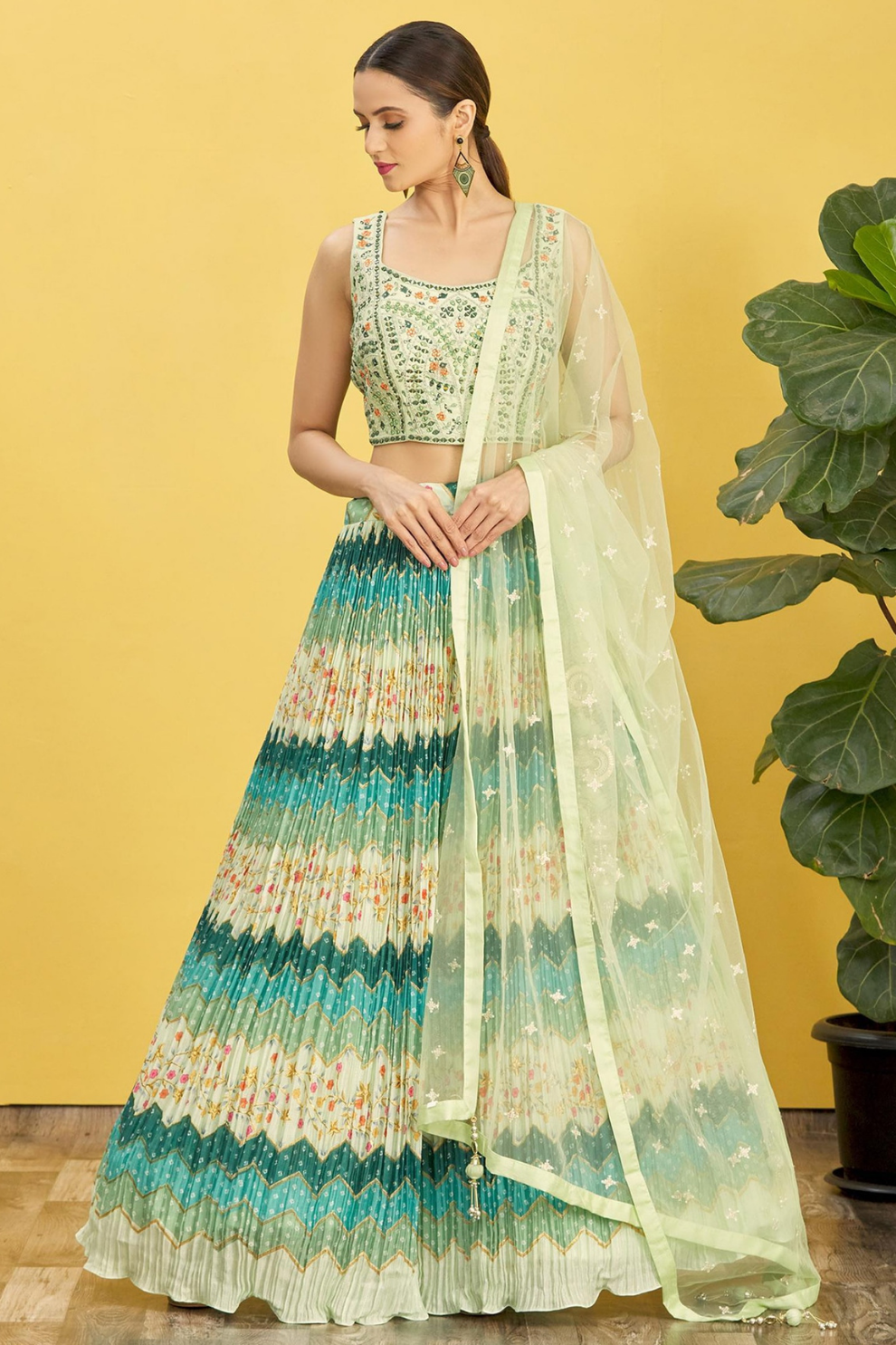 Vibrant Digital Printed Organza Lehenga Choli with Contemporary Flair