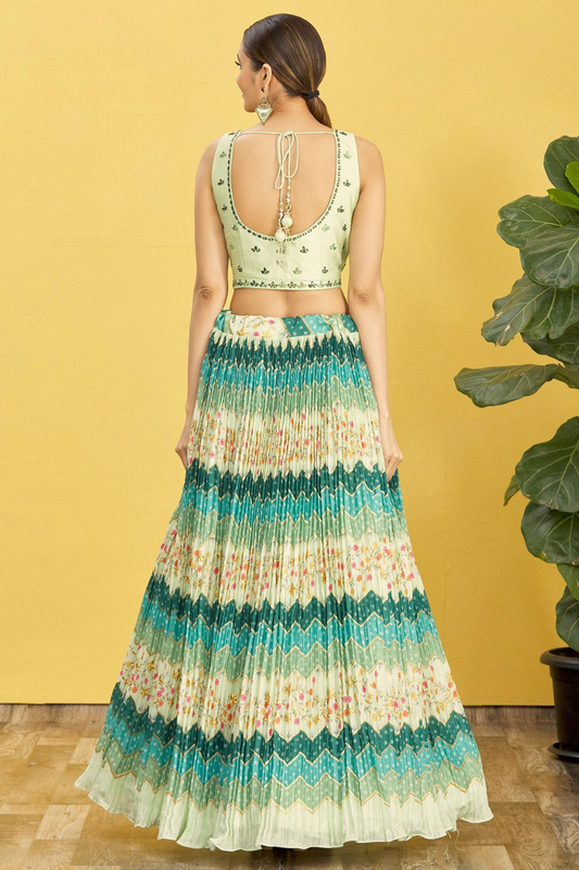 Vibrant Digital Printed Organza Lehenga Choli with Contemporary Flair