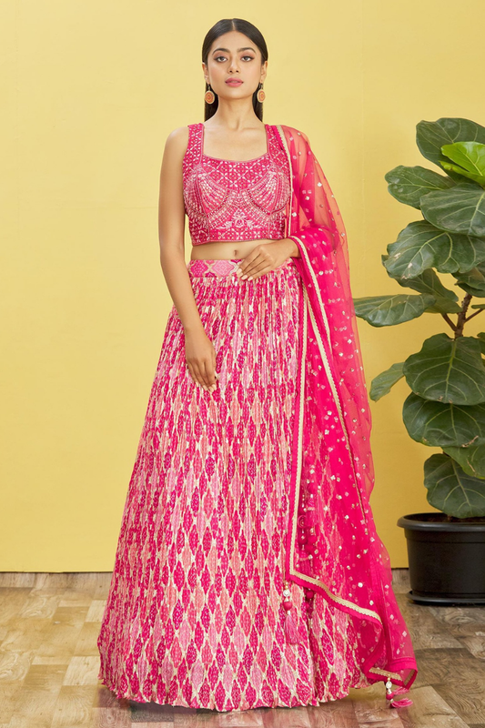 Vibrant Digital Printed Organza Lehenga Choli with Contemporary Flair