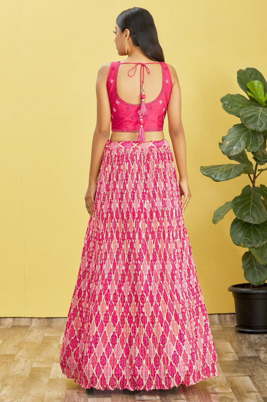 Vibrant Digital Printed Organza Lehenga Choli with Contemporary Flair